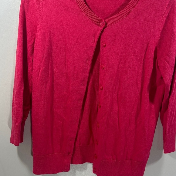 Talbots Vibrant Pink Women's Cardigan Sweater Small Petite Quarter Length sleeve - Picture 3 of 5